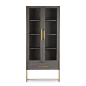 Vitrina 85x40x195 Madera Gris/Metal Dorado