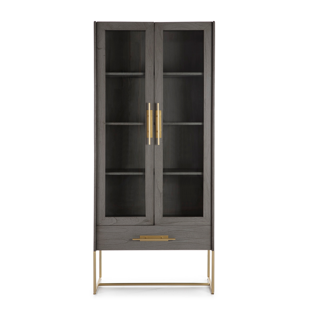 Vitrina 85x40x195 Madera Gris/Metal Dorado