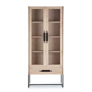Vitrina 85x40x195 Madera Natural/Metal Negro
