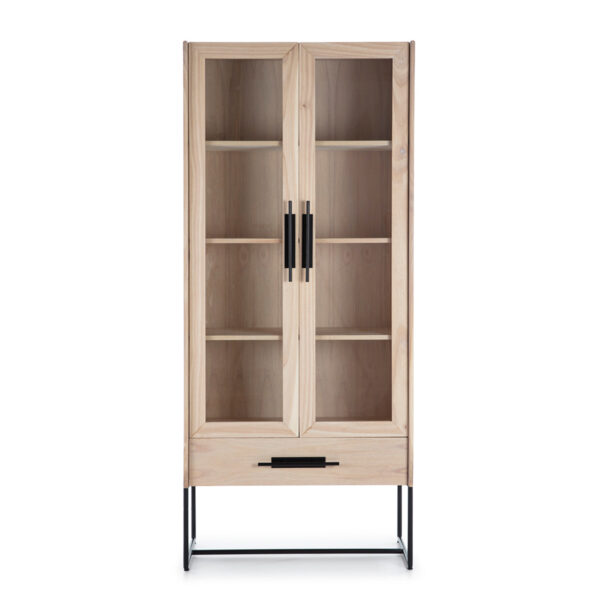 Vitrina 85x40x195 Madera Natural/Metal Negro