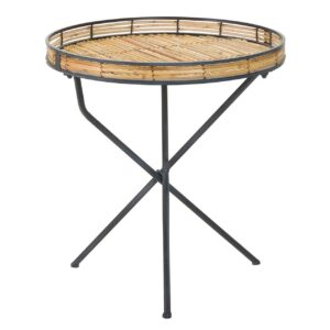 Mesa Auxiliar Metal Bambu Azul Marron 61x61x60 Cm