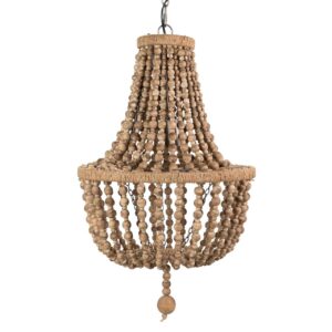 Lampara Techo Cadena Bolas Madera Yute 41x41x65 Cm