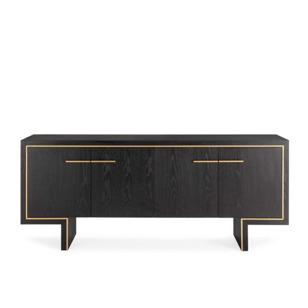 Aparador 198x45x85 Madera de Fresno/Chapado Fresno/Metal -- Negro/Dorado