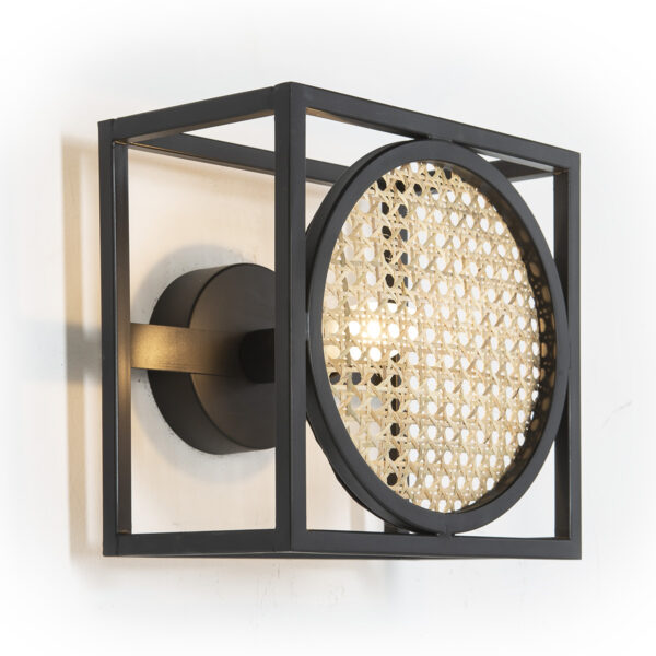 Aplique 24x17x24 Metal Negro/Ratán Natural