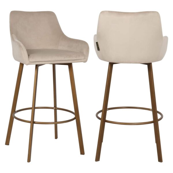 Bar stool Cressida khaki velvet high back (Set of 2)