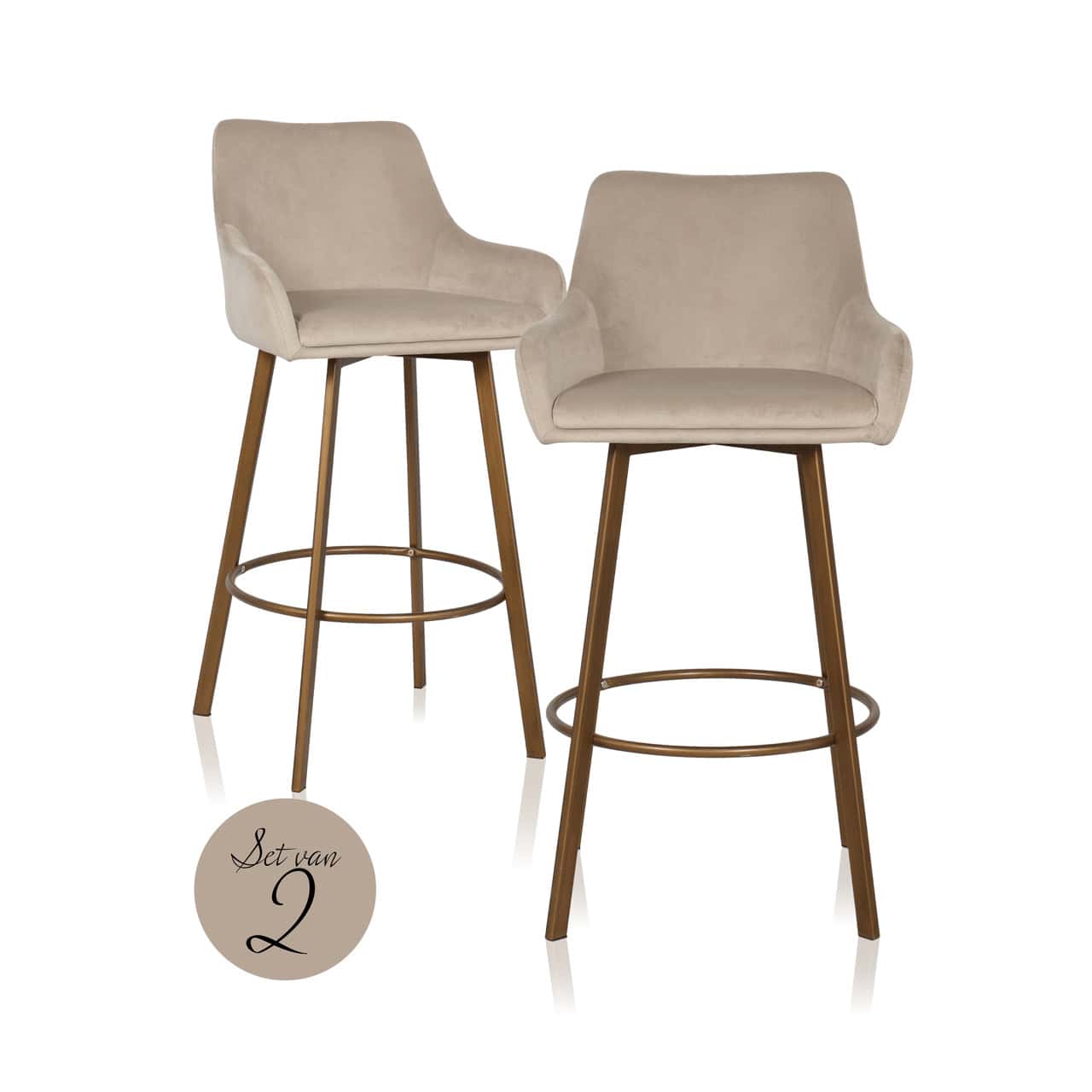 Bar stool Cressida khaki velvet high back (Set of 2)