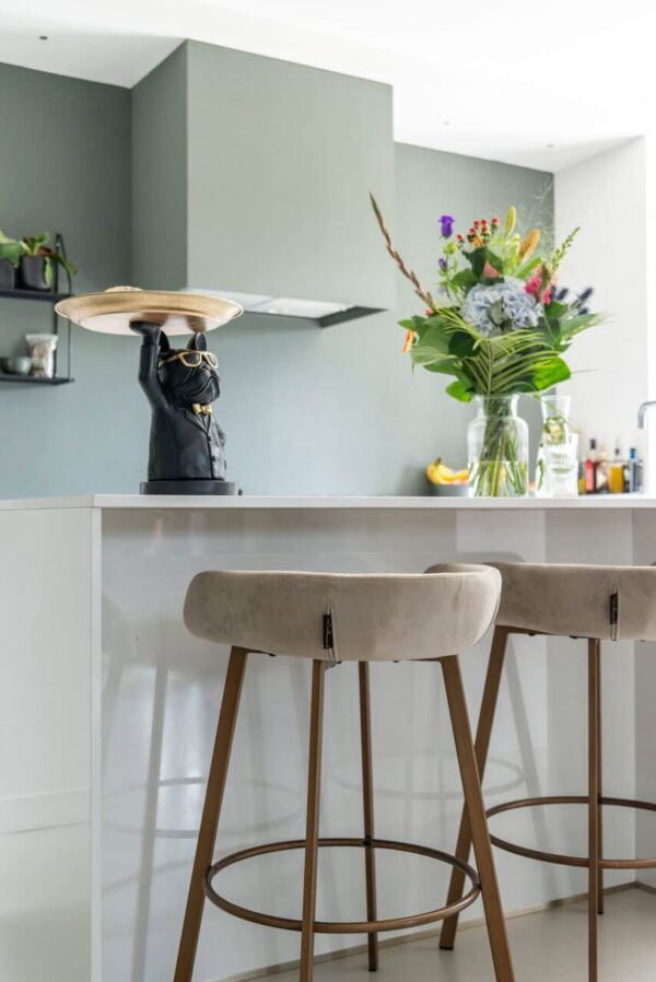 Bar stool Cressida khaki velvet low back (Set of 2)
