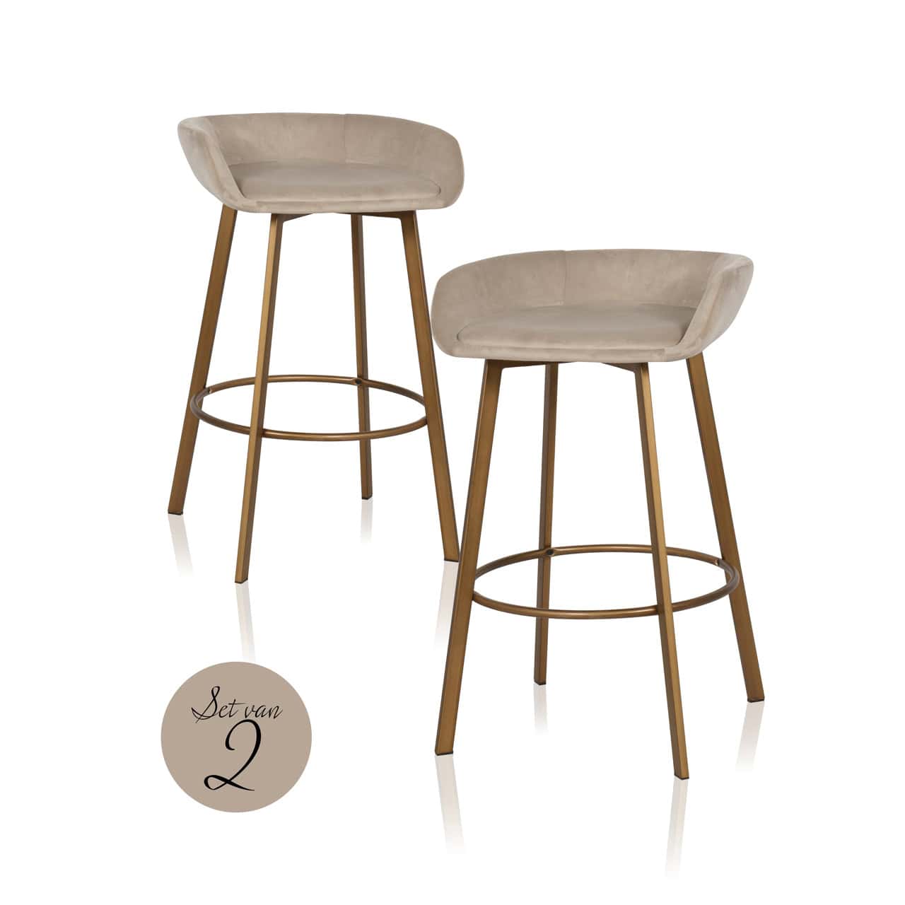 Bar stool Cressida khaki velvet low back (Set of 2)