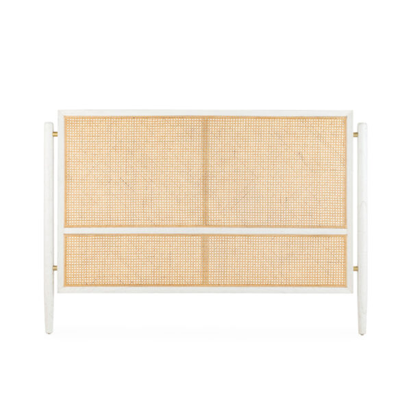 Cabecero 160x6x110 Madera de Cedro/Metal/Ratán -- Blanco/Dorado/Natural
