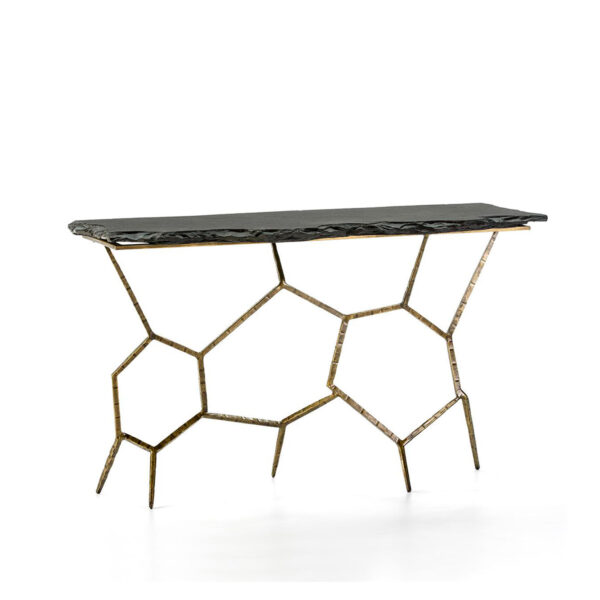 Consola 130x41x77 Piedra Negro/Hierro Forjado Dorado
