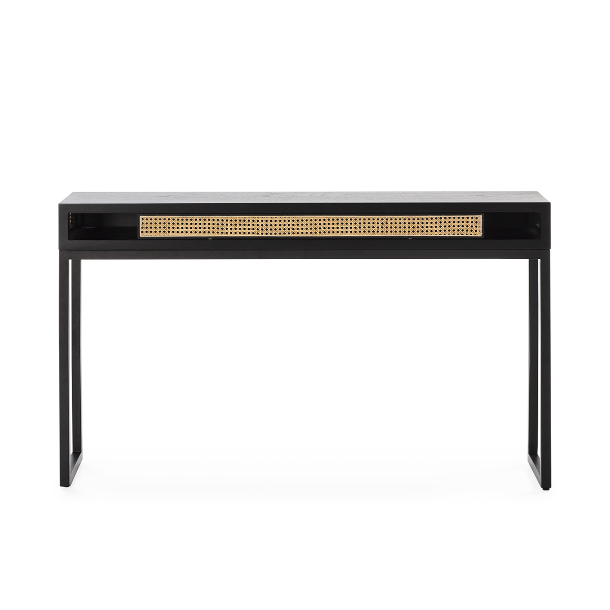 Consola 142x30x84 Madera/Ratán/Metal Negro/Natural
