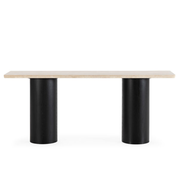 Consola 180x45x76 Chapa de Roble/Mármol Travertino -- Negro/Crema
