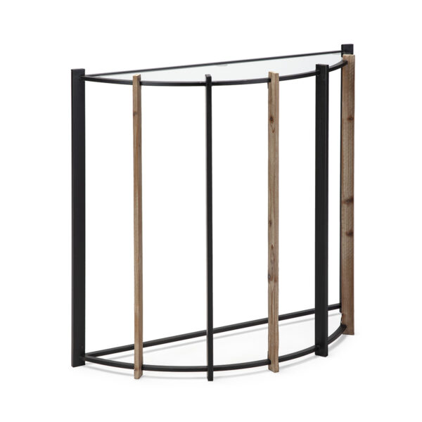 Consola 81x28x77 Cristal/Madera Natural/Metal Negro