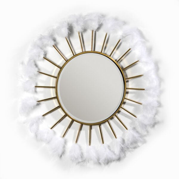 Espejo 103x4x103 Cristal/Metal Dorado/Plumas Blanco