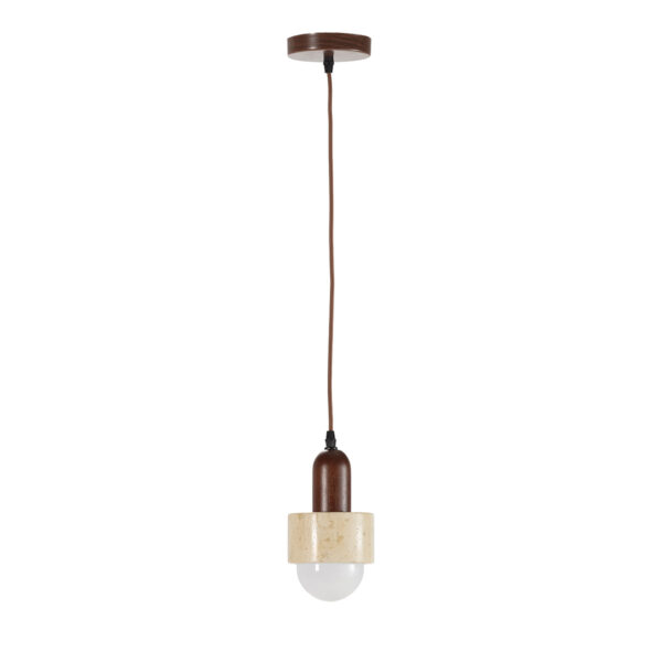Lámpara de Techo 12x12x16 Mármol Travertino/Madera/Cristal -- Negro/Natural