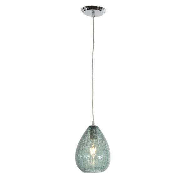 Lámpara de Techo 18x18x25 Cristal Craquelado Azul/Metal Plateado