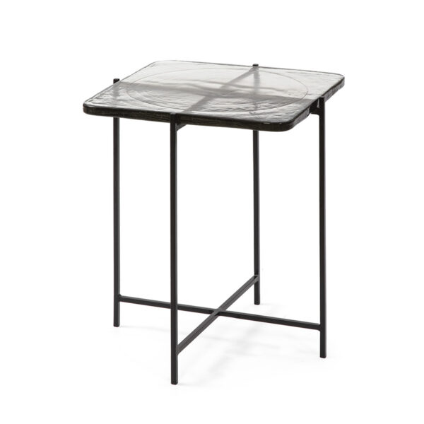 Mesa Auxiliar 46x36x51 Vidrio Rústico/Metal Negro
