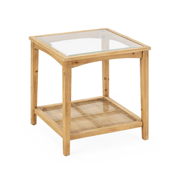 Mesa Auxiliar 56x56x56 Madera de Pino/Ratán/Cristal Natural