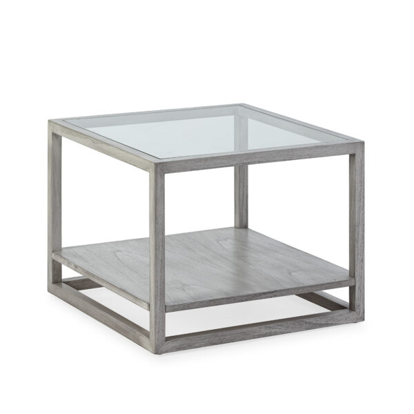 Mesa Auxiliar 60x60x45 Cristal/Madera de Cedro Gris Velado