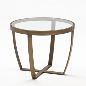 Mesa Auxiliar 60x60x46 Cristal/Metal Bronce