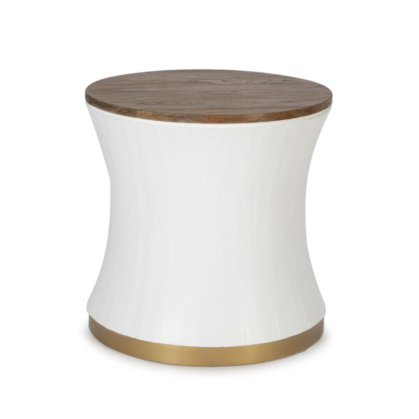 Mesa Auxiliar 60x60x60 Madera Natural/Blanco/Metal Dorado