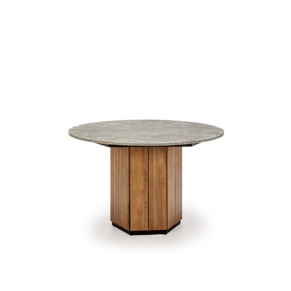 Mesa Comedor 120X120X77 Madera de Teca/Piedra Natural/Gris