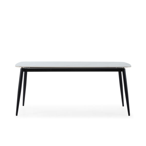Mesa Comedor 180x90x76 Porcelánico/Metal -- Blanco/Negro