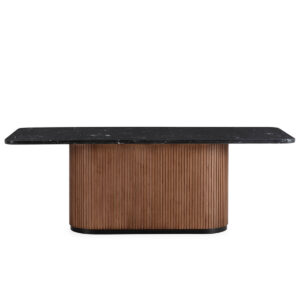 Mesa Comedor 215x90x76 Madera de Olmo/Marmol Reconstruido/Metal -- Nogal/Marquina/Negro Mate