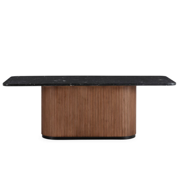 Mesa Comedor 215x90x76 Madera de Olmo/Marmol Reconstruido/Metal -- Nogal/Marquina/Negro Mate