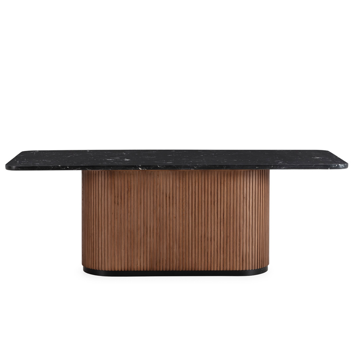 Mesa Comedor 215x90x76 Madera de Olmo/Marmol Reconstruido/Metal -- Nogal/Marquina/Negro Mate