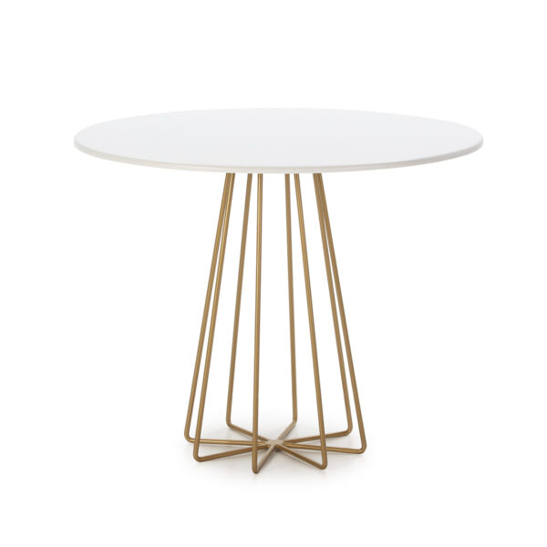 Mesa Comedor 95x95x75 Metal Dorado/DM Blanco
