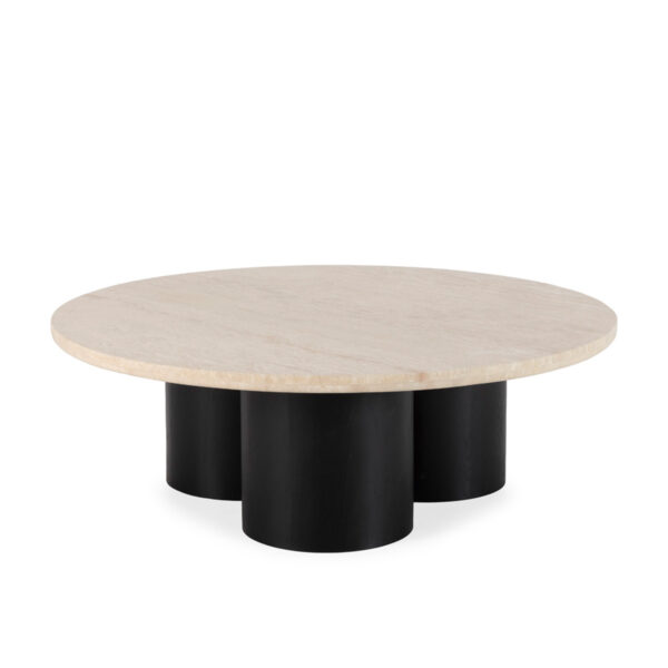 Mesa de Centro 120x120x40 Chapa de Roble/Mármol Travertino -- Negro/Crema