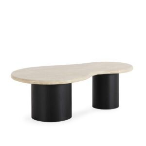Mesa de Centro 120x70x39 Chapado Fresno/Mármol Travertino -- Negro/Crema