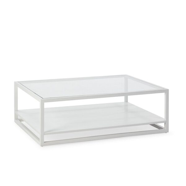 Mesa de Centro 120x90x40 Cristal/Madera de Cedro Transparente/Blanco