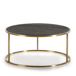 Mesa de Centro 76x76x36 Madera Marrón Oscuro/Metal Dorado