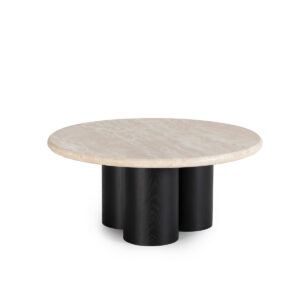 Mesa de Centro 90x90x40 Chapado Fresno/Mármol Travertino -- Negro/Crema