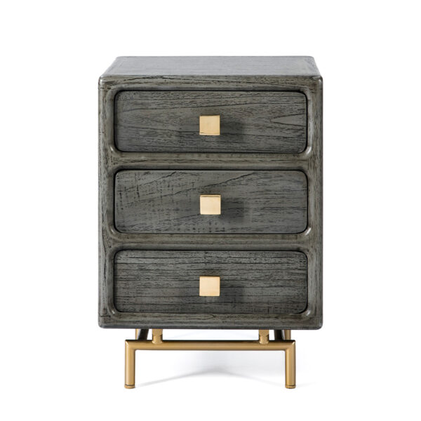 Mesita de Noche 42x40x60 Metal Dorado/Madera Gris