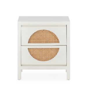 Mesita de Noche 45x35x51 Madera de Cedro/Ratán -- Blanco/Natural