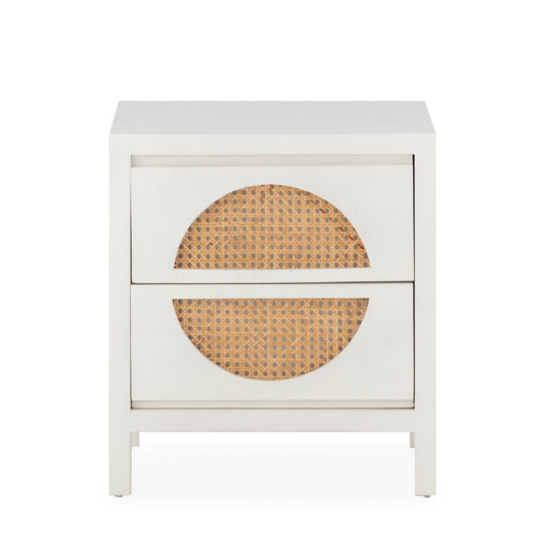 Mesita de Noche 45x35x51 Madera de Cedro/Ratán -- Blanco/Natural