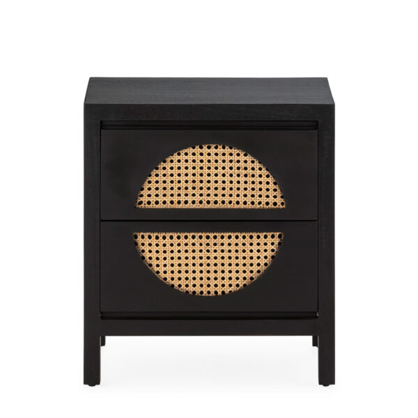 Mesita de Noche 45x35x51 Madera de Cedro/Ratán -- Negro/Natural