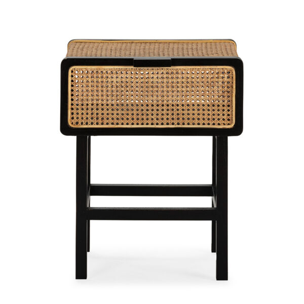 Mesita de Noche 48x43x61 Madera de Cedro/Ratán -- Negro/Natural