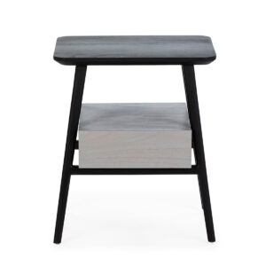 Mesita de Noche 50x38x60 Madera de Cedro Negro/Natural con Pátina Gris