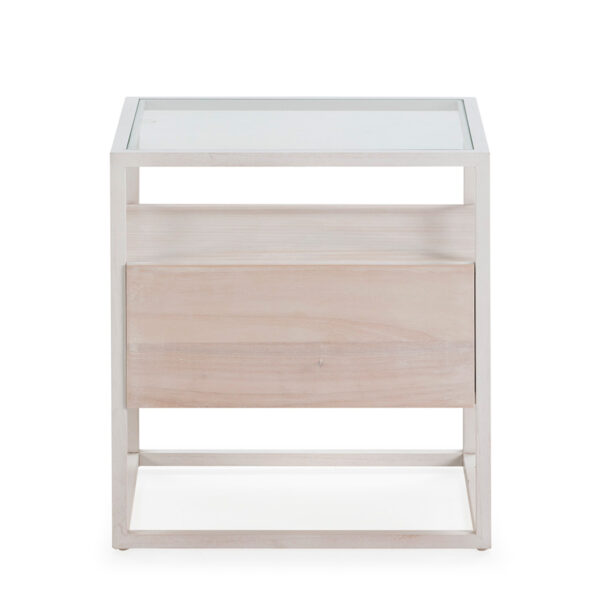 Mesita de Noche 50x40x55 Cristal/Madera Blanco/Blanco Lavado
