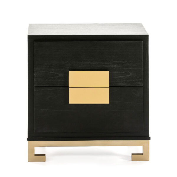 Mesita de Noche 56x41x60 Madera Negro/Dorado