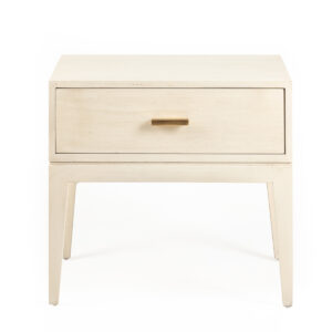 Mesita de Noche 60x45x55 Madera de Cedro/Metal -- Blanco Velado/Dorado