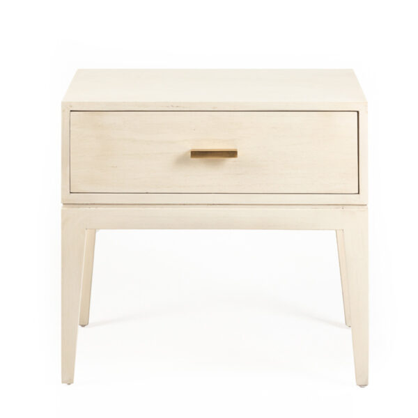 Mesita de Noche 60x45x55 Madera de Cedro/Metal -- Blanco Velado/Dorado
