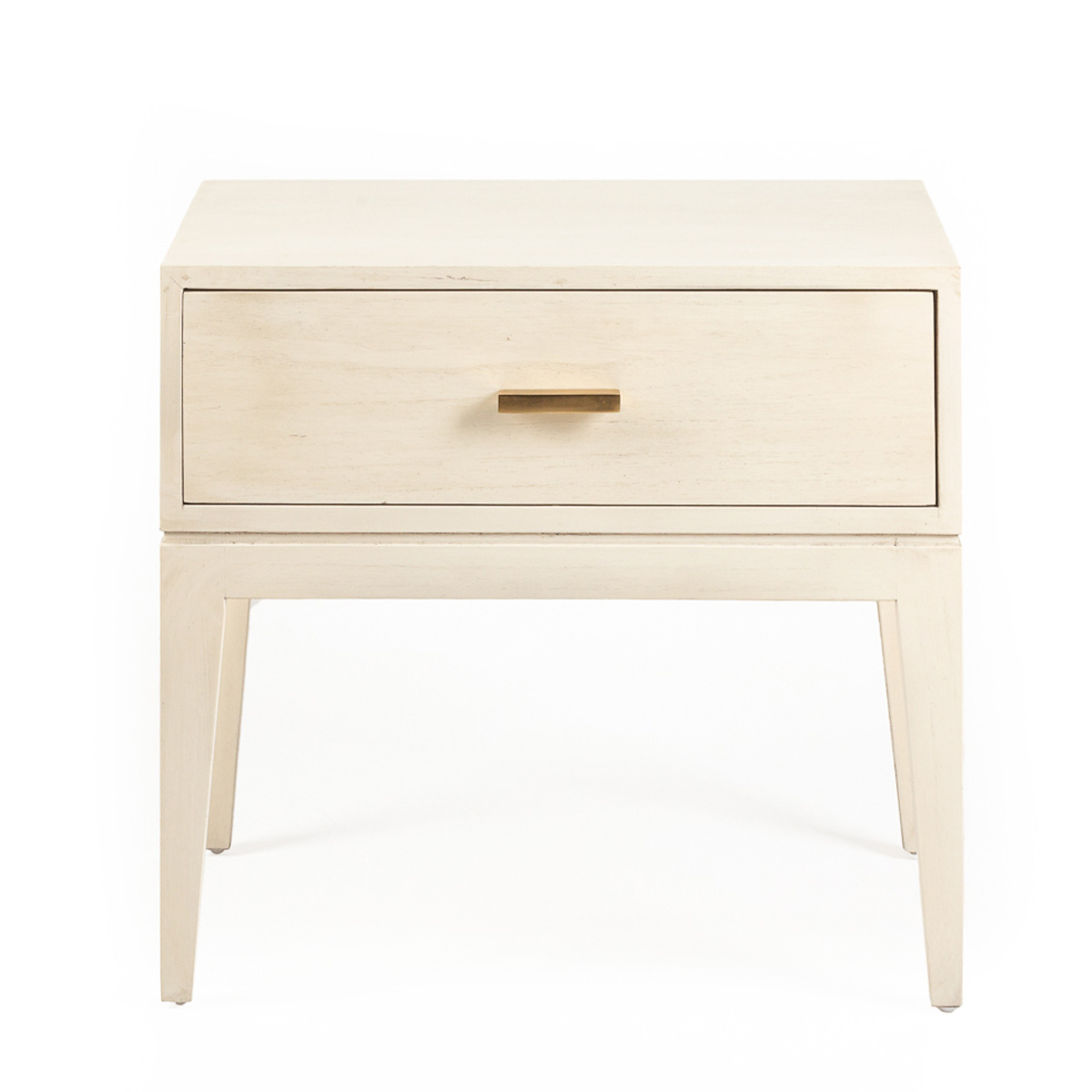 Mesita de Noche 60x45x55 Madera de Cedro/Metal -- Blanco Velado/Dorado
