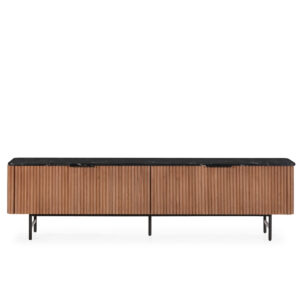 Mueble TV 184x40x50 Madera de Olmo/Marmol Reconstruido/Metal -- Nogal/Marquina/Negro Mate