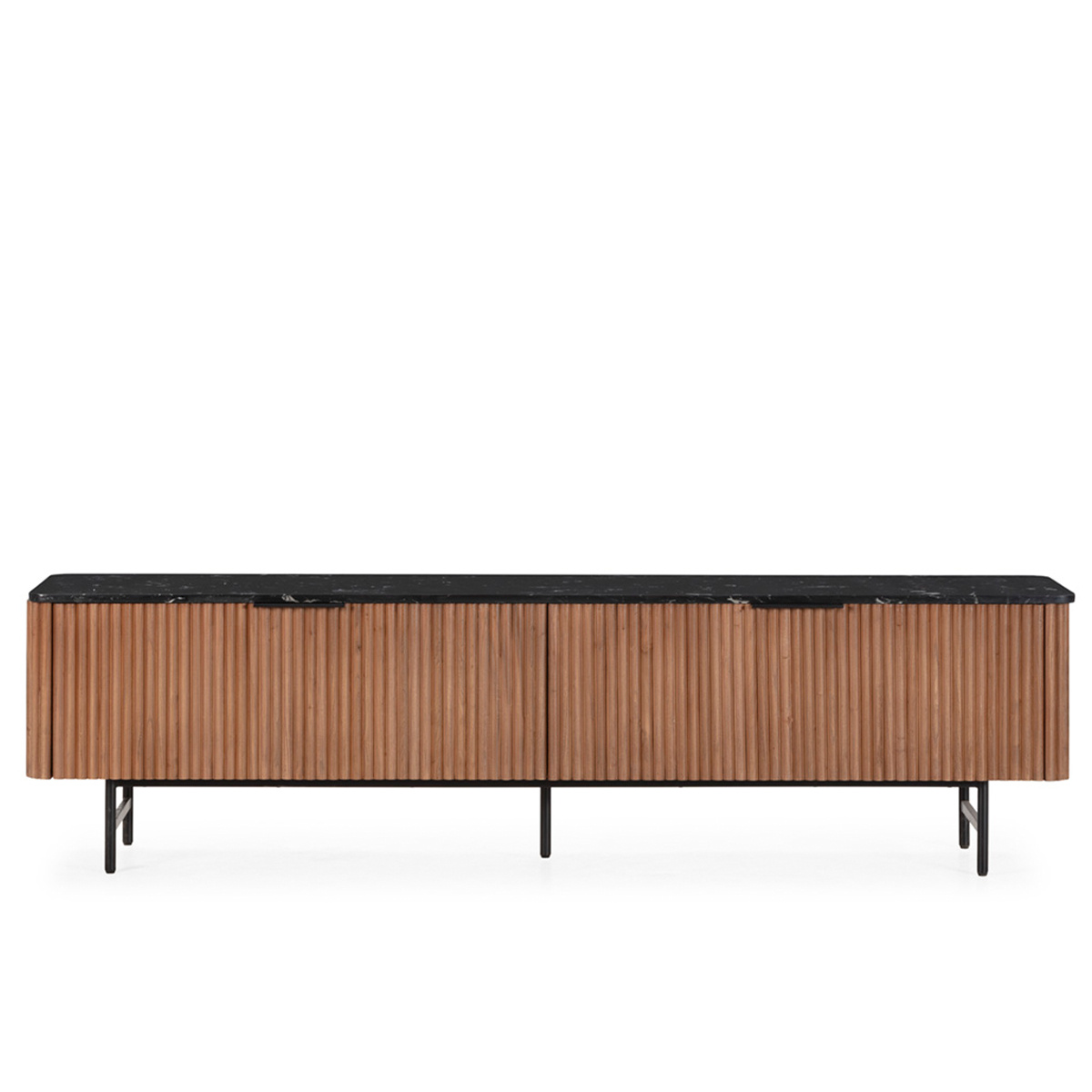 Mueble TV 184x40x50 Madera de Olmo/Marmol Reconstruido/Metal -- Nogal/Marquina/Negro Mate