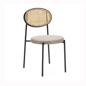 Silla apilable 44x53x83 Metal/Ratán/Tela -- Negro/Natural/Gris